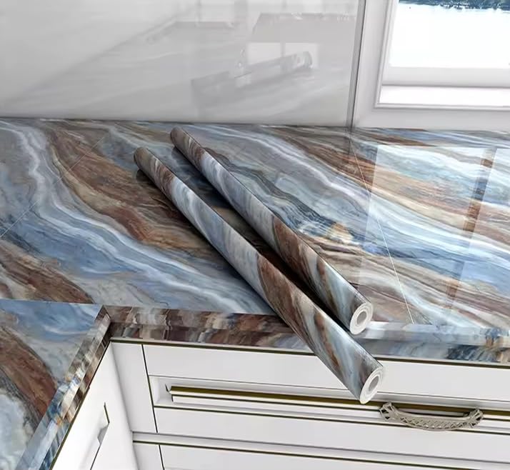 JRM Marble Wallpaper Peel and Stick Waterproof Kitchen Countertop Wallpaper for Cabinets, Bathroom Self Adhesive Marble Wallpaper Removable and Decorative (Blue Brown 60X200 CM) (Pack of 1) (B0D9DDKJH6) Amazon Price History, Amazon Price Tracker