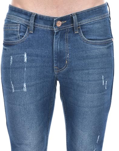 Image of Numero Uno Men'S Dark Blue Super Skinny Fit Distressed Sustainable Jeans