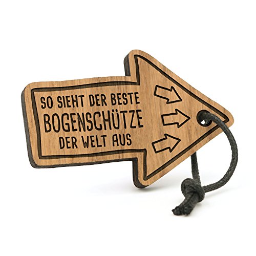 Fashionalarm Schlüsselanhänger So Sieht der Beste Bogenschütze der Welt aus | Pfeil aus Holz mit Gravur | Geschenk Idee Bogen Schießen Hobby