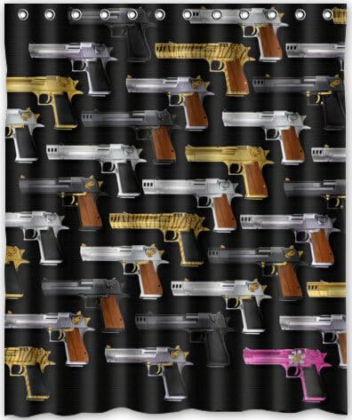 60"x72" Inches Pistol Gun Shower Curtain New Waterproof Polyester Fabric Bath Curtain