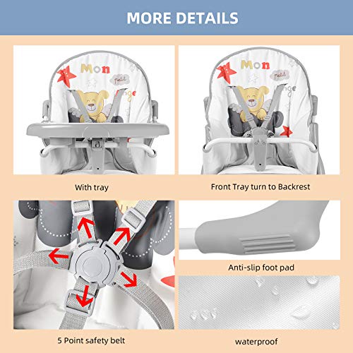 LIVINGbasics Eat & Grow Convertible Baby High Chair, with 5 Point Safety Belt, 2 Removable Tray, Simple Fold Highchair - Image 6