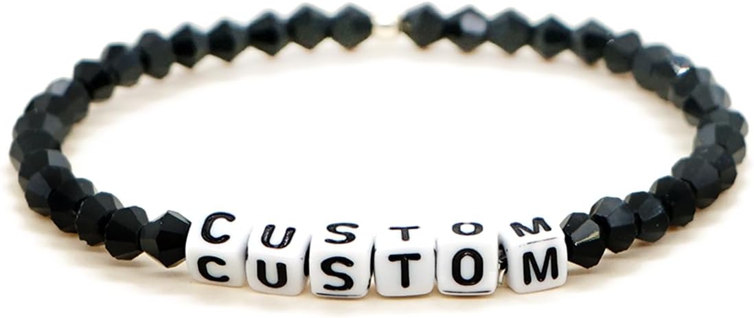 Inspired Black Beaded Stretch Bracelets for Women Cute Letter Crystal Beads Bracelet