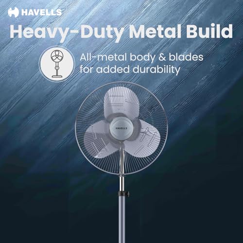 Image of Havells 500 mm WINDSTORM ULTRA| Telescopic Height Adjustment| 3 Speed Setting| 1400 RPM| 2 Year Manufacturer Warranty (Grey)