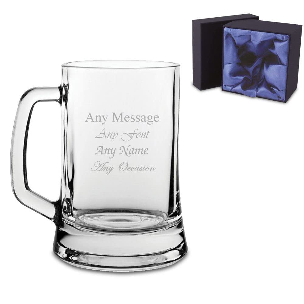 Personalised Engraved Tankard Beer Mug Stein with Premium Satin Lined Gift Box, Personalise with Any Message