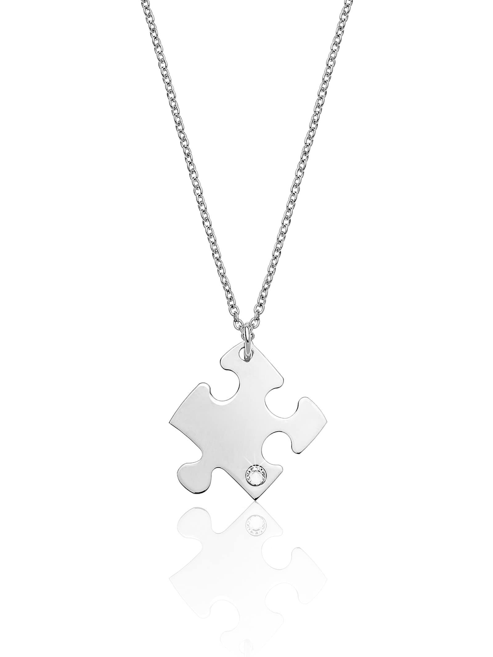 Aka Gioielli® - Collana per 2 in Argento 925 Rodiato con Ciondolo Puzzle Coppia con Zircone, Regalo per Fidanzati o Amici