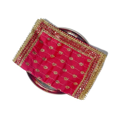Image of Hem Devi MATA Chunari - Red Puja Chunri with Designer Border Fabric for Religious & Kanya Pujan Rituals | Sacred Chunri for Ceremonies | 76.2 x 25.4 cm