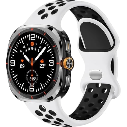 Sport Band for Galaxy Watch Ultra Bands,Compatible with Samsung Watch Ultra Band,Soft Silicone Breathable Waterproof Loop Replacement Strap for Galaxy Ultra Watch Band 47mm for Men White/Bla
