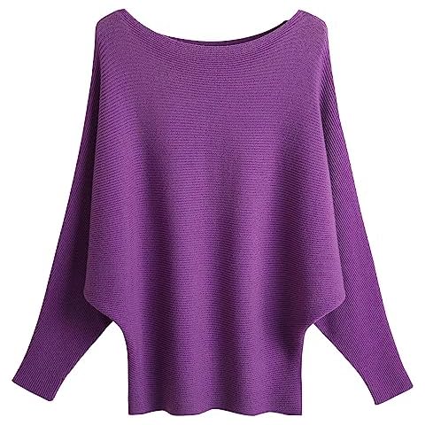 FULIER Boat Neck Batwing Dolman Sweater Cover