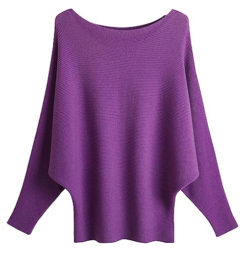 FULIER - Maglione Dolman da Donna, con Maniche a Pipistrello e Scollo a Barchetta, Lavorato a...