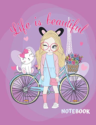Wide Ruled Composition Notebook 'Life is Beautiful' Pink: Large Size (8.5" x 11") Journal With 100 Pages. Nifty design for kids teen girls and ... and drawing. V.5 (Notebooks for girls)