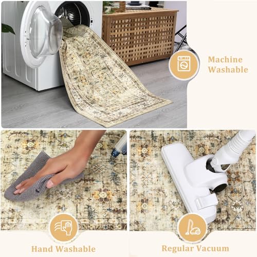 Tapete Decorativo Beige 9x12 ft Bajo Pelo Lavable miniatura 6