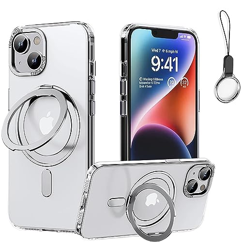 iPhone 11Pro Max 用 ケース Magsafe対応【360°回転可能な Magsafeリングスタンド ホルダー 一体型・ストラップ1種付き】スタンド機能 縦横両対応 HILEGENERケース 耐衝撃 カメラレンズ保護 透明 隠しスタンドケース