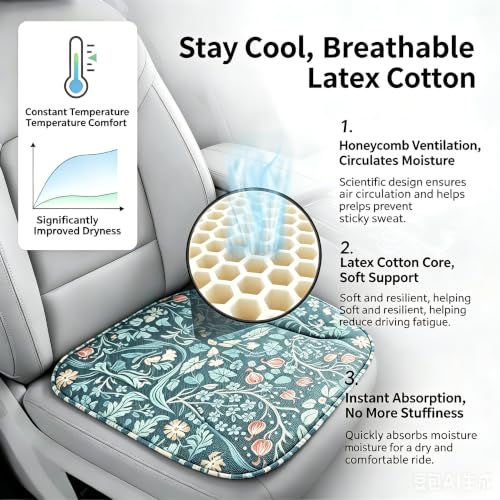 Image of Car Seats Cushions Vintage Green Floral Full Set Car Seats,Soft Seaweed Fiber Surface, Premium Latex Cotton Padding,Non-Slip All-Season Universal Car Seat Protector Pads, Fits All Vehicle Types