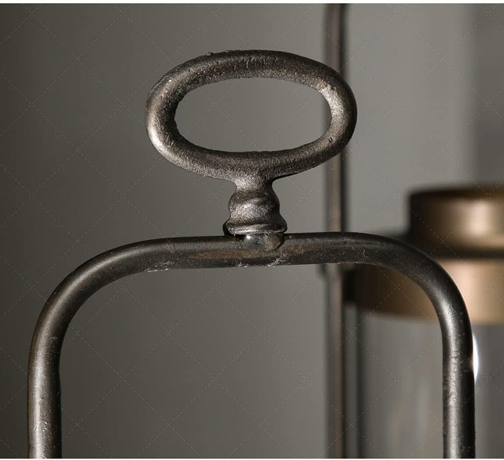 candle-holder Decorative Wrought Iron Style Lantern Transparent Straight Glass Cover Candle Holder Restaurant Home Retro Decorative Ornaments candlestick(Small)