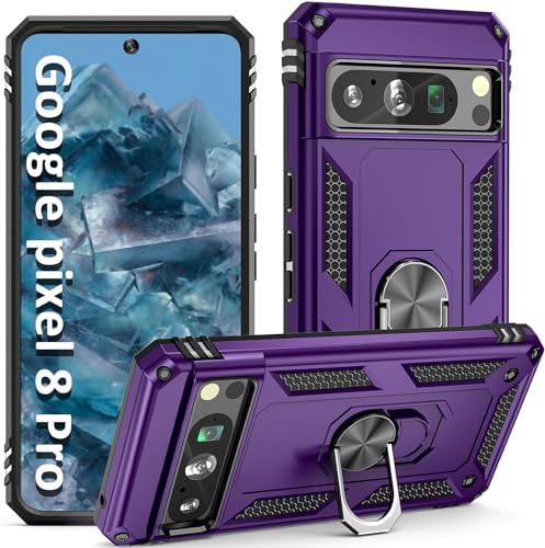 Image of Realcase Google Pixel 8 Pro Back Cover Case | Heavy Duty Dual Layer Hybrid Shock Proof Armor Defender Ring Case Back Cover For Google Pixel 8 Pro 5G (Purple) - Polycarbonate