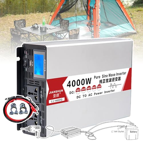 LXWKAI Inversor de Potencia de Onda sinusoidal Pura de 12 V/24 V/48 V/60 V (4000 W-8000 W), con Pantalla y Puerto USB y 2 * universales, inversor para automóvil/camión/casa rodante/Solar, 4000 W-60 V
