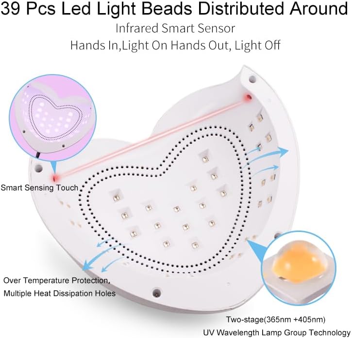 Miniatura 6 de FRUJCDKI Lámpara de uñas LED UV, secador de uñas de 96 W, lámpara de curado de esmalte de gel para kit de esmalte de uñas de gel, accesorios de arte