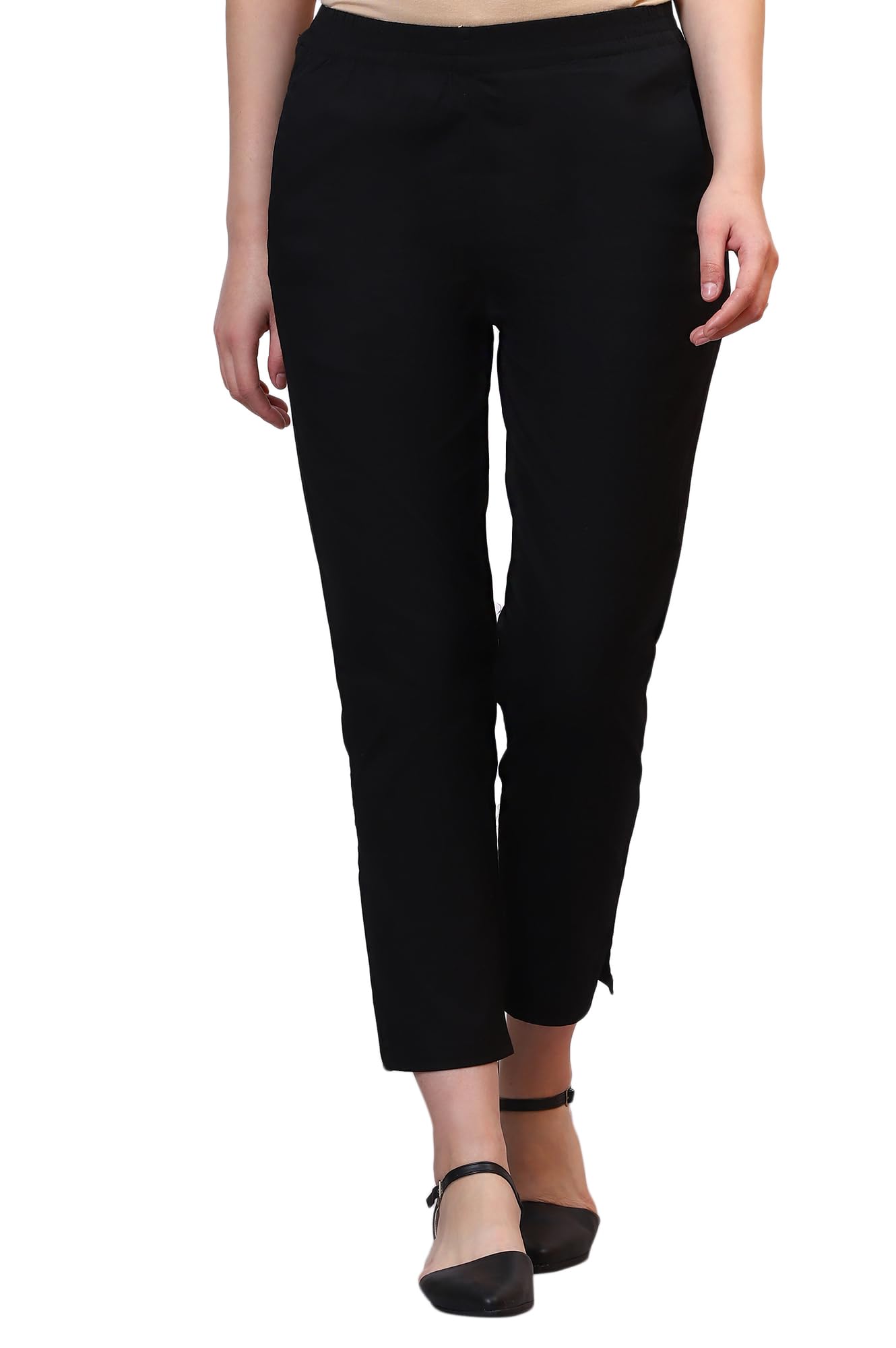 aurelia Women's White Solid Cotton Blend Trouser Pants in Mid-Rise-picture-26