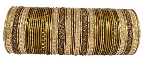 Image of NMII Non-Precious Metal with Base Metal Spreads with Zari Glossy Finished Premium Traditional Bridal Chuda Bangle set for Women and Girls