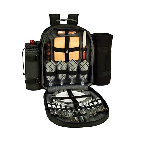 Picnic at Ascot Original Equipped 4 Person Picnic Backpack with Cooler, Insulated Wine Holder & Blanket - Designed & Assembled in The USA