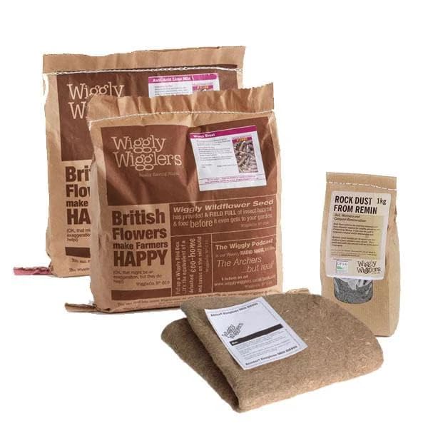 Wiggly Wigglers Wormery Consumables Value Pack – 4kg Worm Treat, 4kg Anti-Acid Lime Mix, 1kg Rock Dust, & 4 Moisture Mats for Efficient Composting (Moisture Mat-Oval) - mats for Can-o-worms