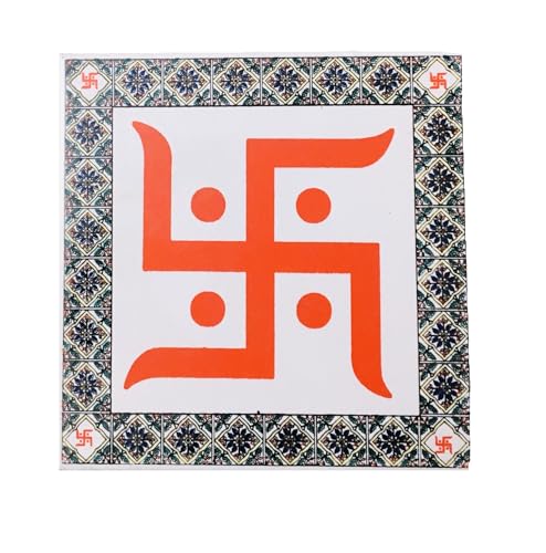 Image of Ceramic Tiles Swastik for Home Entrance, Temple, Office - 6 x 6 Inch