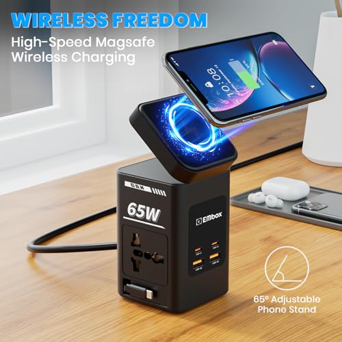 Image of Embox 8-in-1 Gan Charger 30W Fast Charger | Type C USB 2 AC Sockets (2500W) Wireless Fast Charging | Multi-Port Desktop Charger for Laptop, iPhone, Android, Portable Charging Station