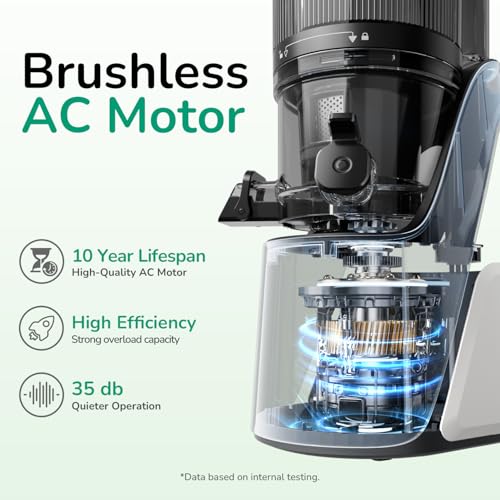 Image of Canoly C16 Cold Press Juicer, 6 inch Extra Wide Feed Chute, 3-IN-1 Strainers (Juice & Sorbet & Nut Milk), Powerful AC Brushless Motor, Self Precut System, Juicer Machines with BPA-Free (Pearl White)