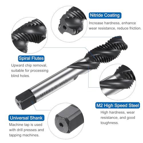 Macho en espiral uxcell M16 x 2 H2 de alta velocidad con nitruro Premium 4