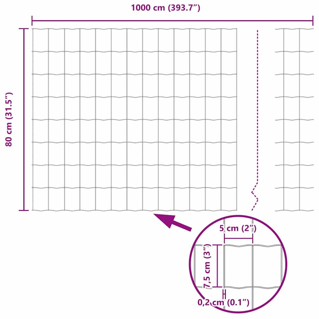 Ogrodzenie euro, zielone 0,8 x 10 m, żelazo powlekane PCW, wytrzymałe ogrodzenie ogrodowe do użytku na zewnątrz, trwała bariera dla zwierząt, łatwy montaż do ogrodu, na podwórko i taras
