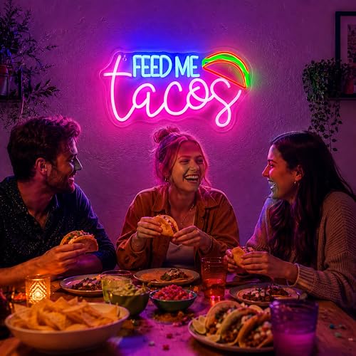 Image of Feed Me Tacos Neon Sign Led Neon Lights Neon Signs for Wall Decor Light Up Sign for Birthday Party Club Gift
