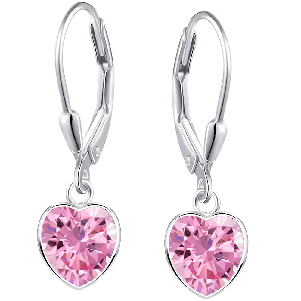 Kinder Mädchen Schmuckset echt 925 Sterling Silber Kette mit Ohrringe Herz rosa Ohrhänger (Set K978+K473o / 40+5cm)