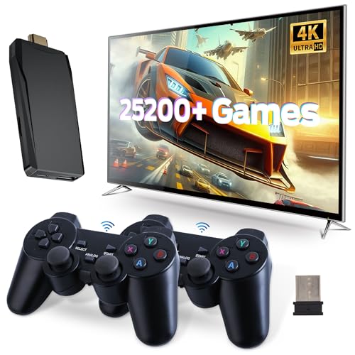 Retro Game Console, Retro Gaming Console, Wireless Retro Game Console, Plug & Play Video TV with 25200+ Built-in Games, 4K HDMI Output, and 2.4GHz Wireless Controller, 9 Classic Emulators (Deep Black)
