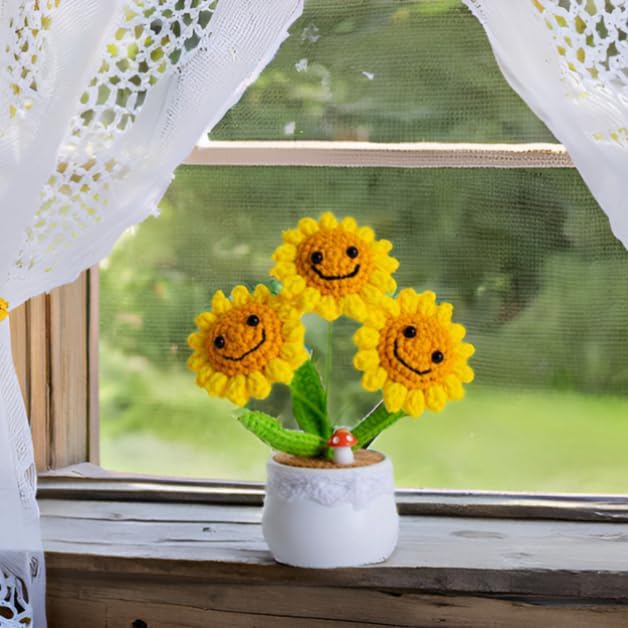 Finish Mini Crochet Flowers, Smiley Sunflowers, Crochet Sunflowers, Table Decorations, Gifts for Friends and Lovers (Smile) - Image 7