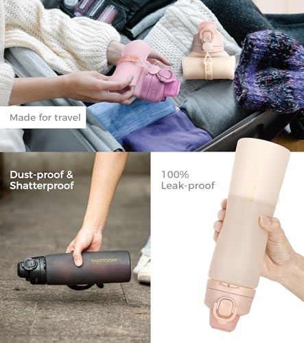 TakeToday Collapsible Water Bottles 20oz, Leak Proof, BPA-Free, Foldable Silicone Travel Water Bottle with Straw Strap for Cycling, Hiking, Outdoors4