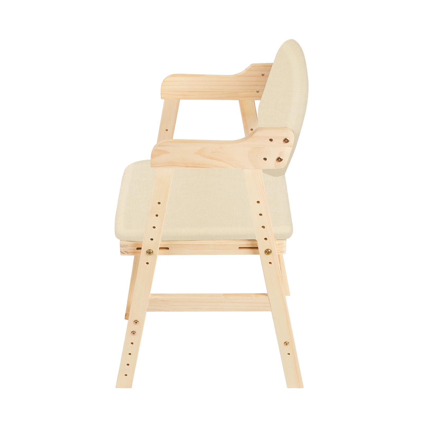 Seggiolone Pappa in Legno, Sedia da Bambini per Studio e Mangiare, Altezza Regolabile da 35 a 51 cm, Carico da 90KG, per Bambini 8+ Mesi (48 * 46 * 78 cm - Beige (1 pezzo))