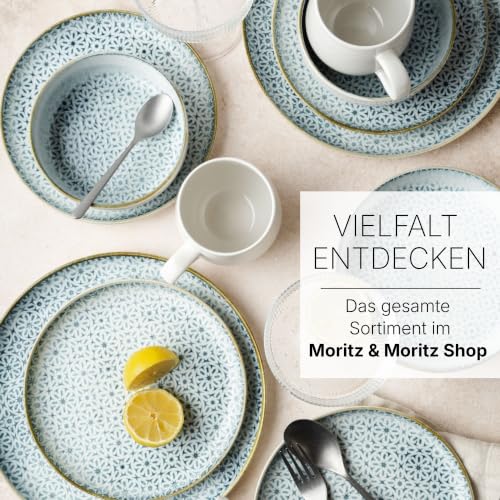 Foto von Moritz & Moritz Geschirrset 6 Personen 18-tlg. - Servierteller, Suppenteller & Dessertteller - Modernes Geschirr Set in Blau, spülmaschinenfest & mikrowellengeeignet - Serie Alhambra
