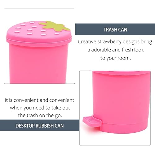 Miniatura 6 de Healeved Bote de basura rosa de fresa mini bote de basura para escritorio baño pequeño cubo de basura para escritorio automóvil oficina cocina