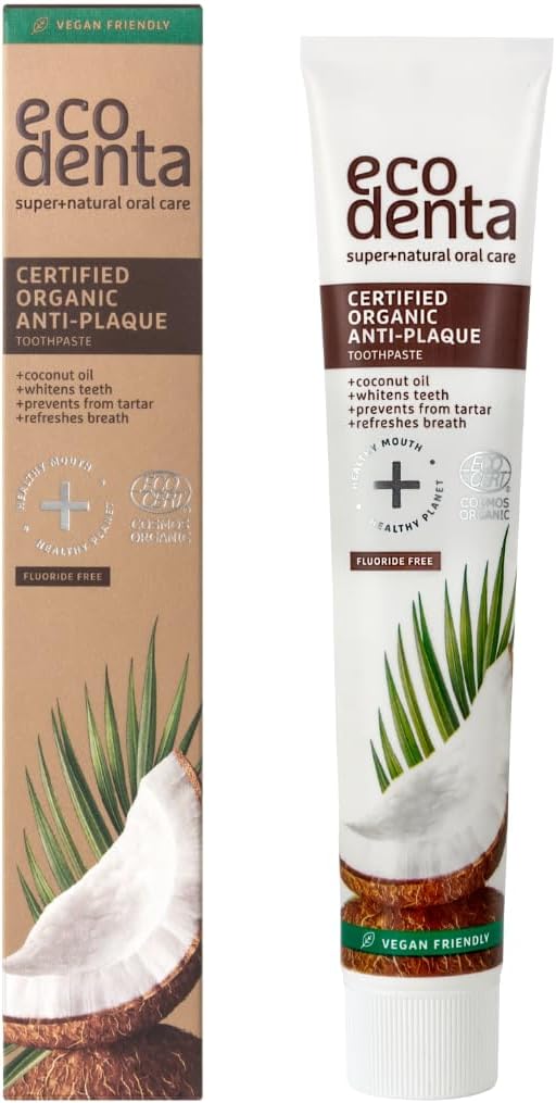 Teeth Whitening Toothpaste Fluoride Free - Organic Anti-Plaque Tooth Paste with Coconut Oil 75ml