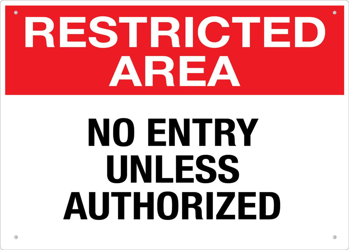 Restricted Area No Entry Unless Authorized Wall Aluminum Metal Sign 8"x12" Rust-Free UV Printed 4 Pre-Drilled Holes Durable Weatherproof For Business Use