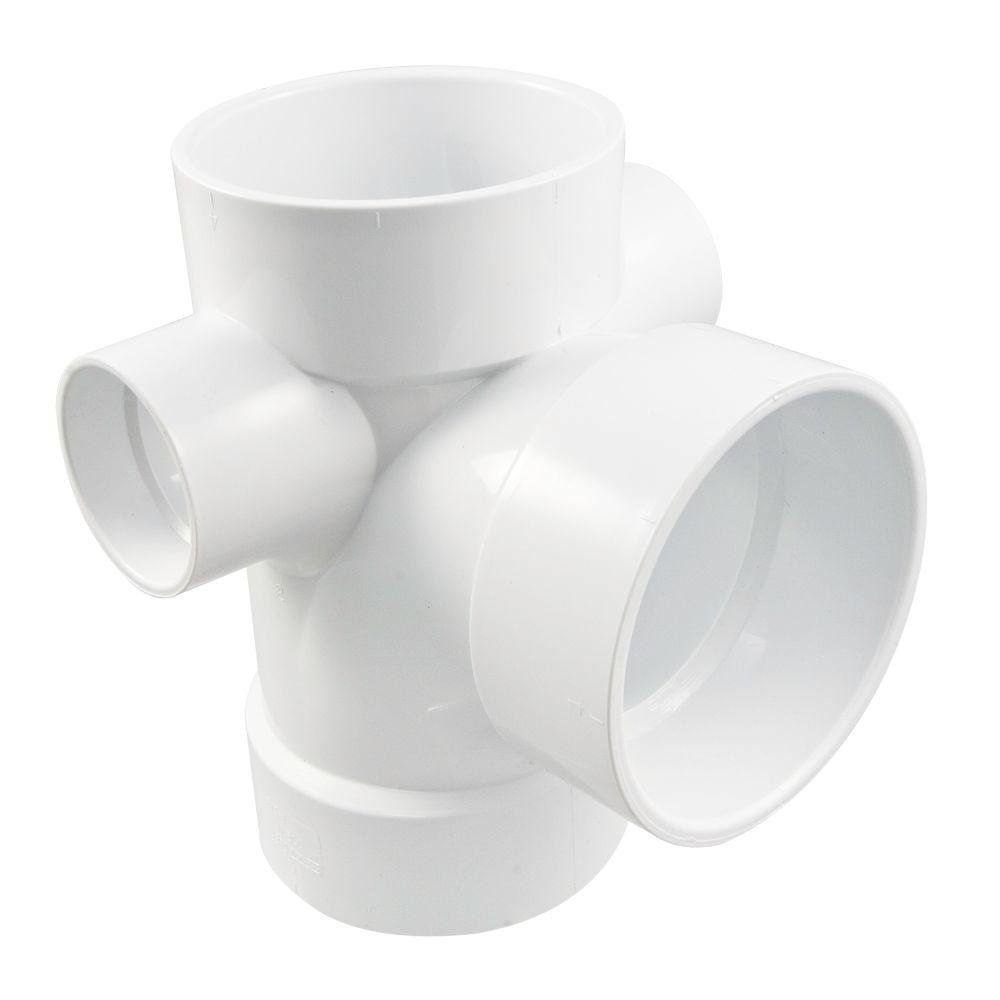 NIBCO 4 in. x 4 in. x 4 in. x 2 in. x 2 in. PVC DWV All Hub Sanitary Tee with Right and Left Inlets