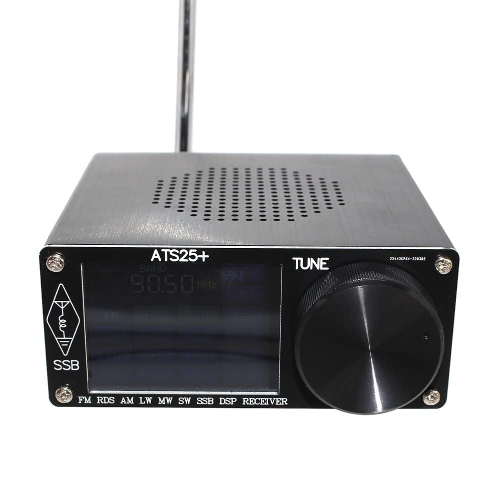 Récepteur radio complet ATS-25+ en alliage d'aluminium - Récepteur pour DSP MW & SW SSB USB et LSB avec écran tactile de 2,4" avec antenne et câble de charge de type C