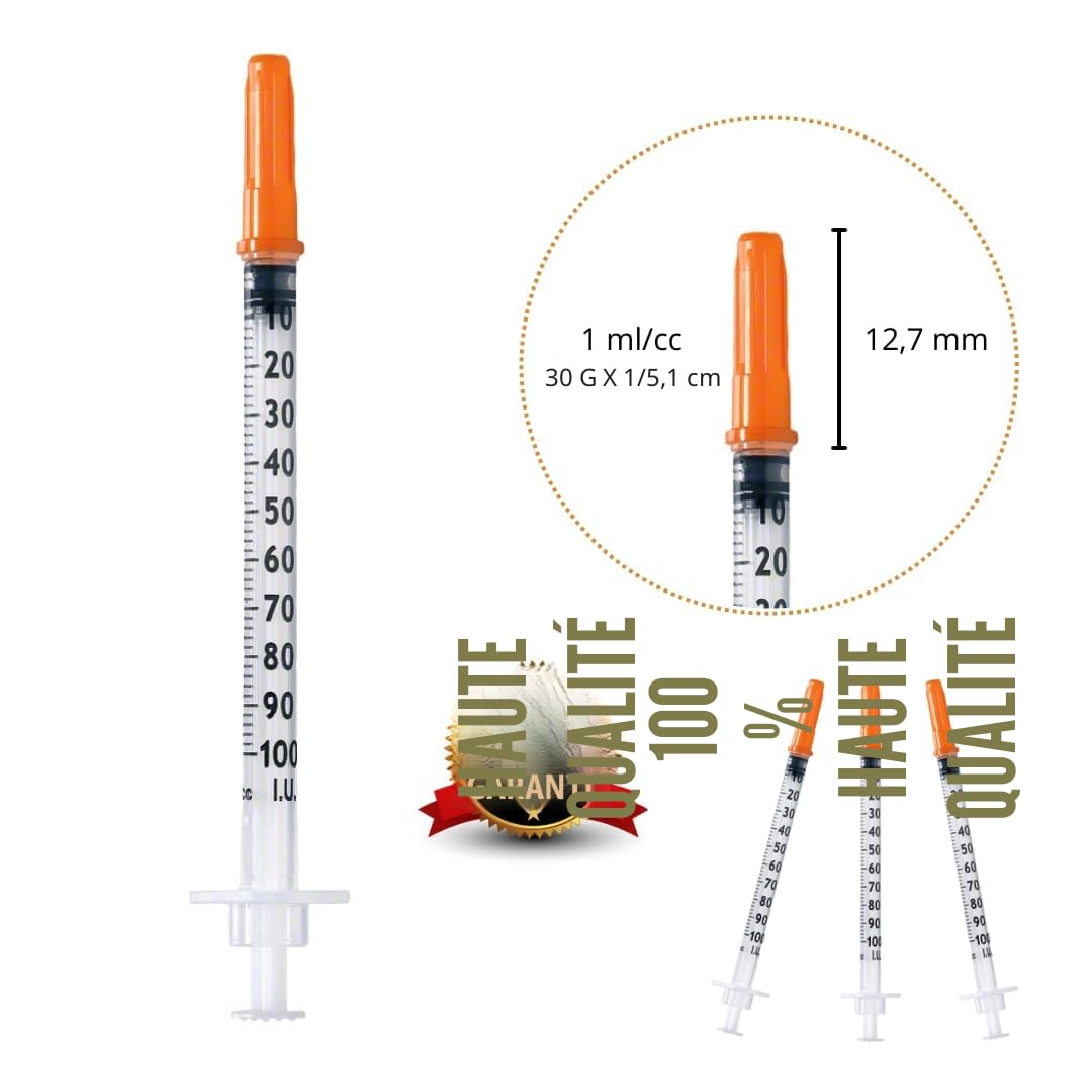Lot de 100 tubes en plastique de 1 ml/cc de 30 g (0,3 x 12,7 mm), outils de mesure polyvalents, accessoires de laboratoire, emballés individuellement (30 g 1/2"")