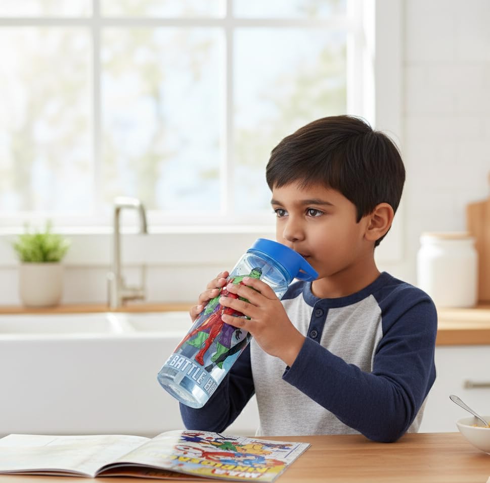Image of Gluman Water Bottle for Kids | Disney Avenger Ninos 700 ml Water Bottle with Flip-Top Closure | Kids Sipper School Water Bottle | Picnic Bottle | Food Grade | School Bottle for Boys | Leakproof