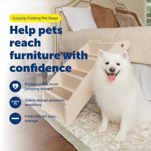 PetSafe CozyUp Folding Dog Stairs - Pet Stairs for Indoor/Outdoor at Home or Travel - Dog Steps for High Beds, Sofa with Siderails, Non-Slip Pads - Durable, Support up to 200 lbs - Extra Large, Tan - image 2