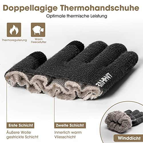 Rahhint Winterhandschuhe Herren Damen Touchscreen Thermohandschuhe Warme Wollstrickhandschuhe mit Fleecefutter
