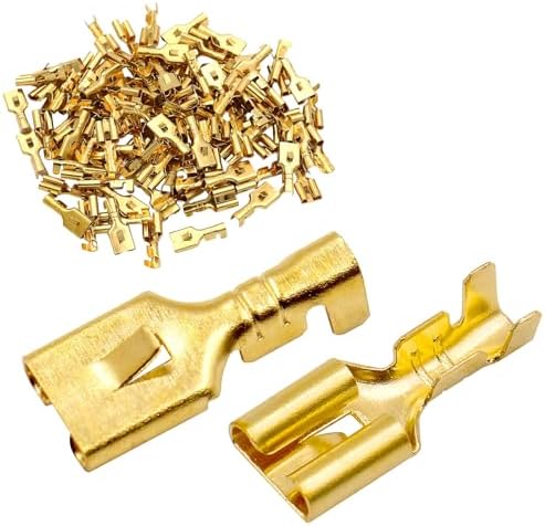 Baomain 100-Pack 6.3mm Female Spade Quick Splice Crimp Terminals, 0.25inch Non Insulated Crimp Connector