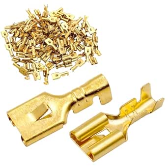 Baomain 100-Pack 6.3mm Female Spade Quick Splice Crimp Terminals, 0.25inch Non Insulated Crimp Connector