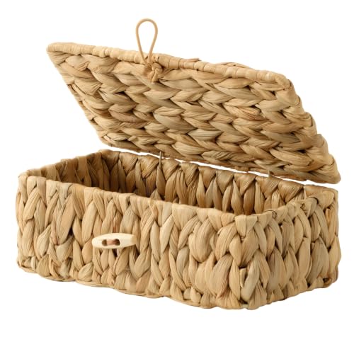 Image of StorageWorks Wicker Basket with Lid, Storage Baskets with Lids, Hyacinth | Woven Baskets with Lids for Shelves, Wicker Storage Baskets with Lids, Lidded Baskets for Organizing, Extra Small, 1 Pack