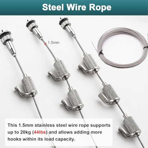 Kit de cable de suspensión ajustable para colgar cuadros sin dañar paredes 7